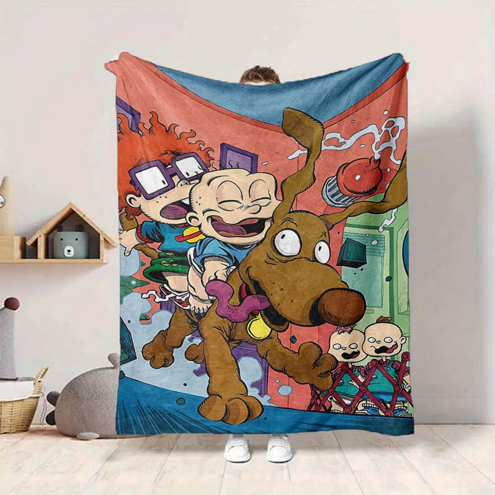 1pc Rugrats Characters Cozy Print Blanket Lightweight Warm Flannel Throw Blanket For Sofa, Bed, Living Room