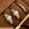 Light Luxury Old Money Style Pearl Ring Inlaid With Zircon Personality Design Medieval Stacked Fashion Twist Ring Woman