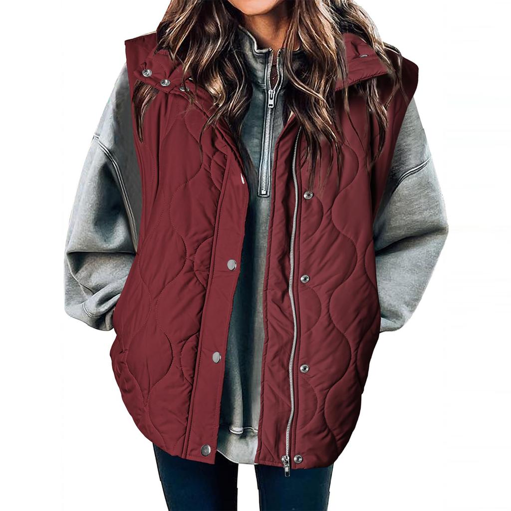 Women's Solid Color Fashionable Zipper Button Pocket Vest Jacket