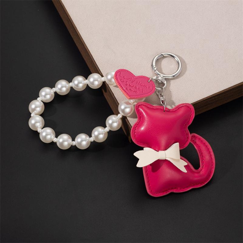 

Cute Cat Beaded Pendant Love Heart Phone Charm Chain Keycord Rope For iPhone Girl Gift Jewelry Bag Hanging Decortion Яскраво-рожевий
