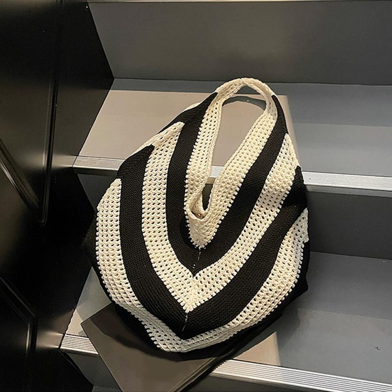 Women Crochet Tote Hollow Out Beach Large Capacity Fashion Knitted Hobo Simple Shopping Bag for Travel Vacation