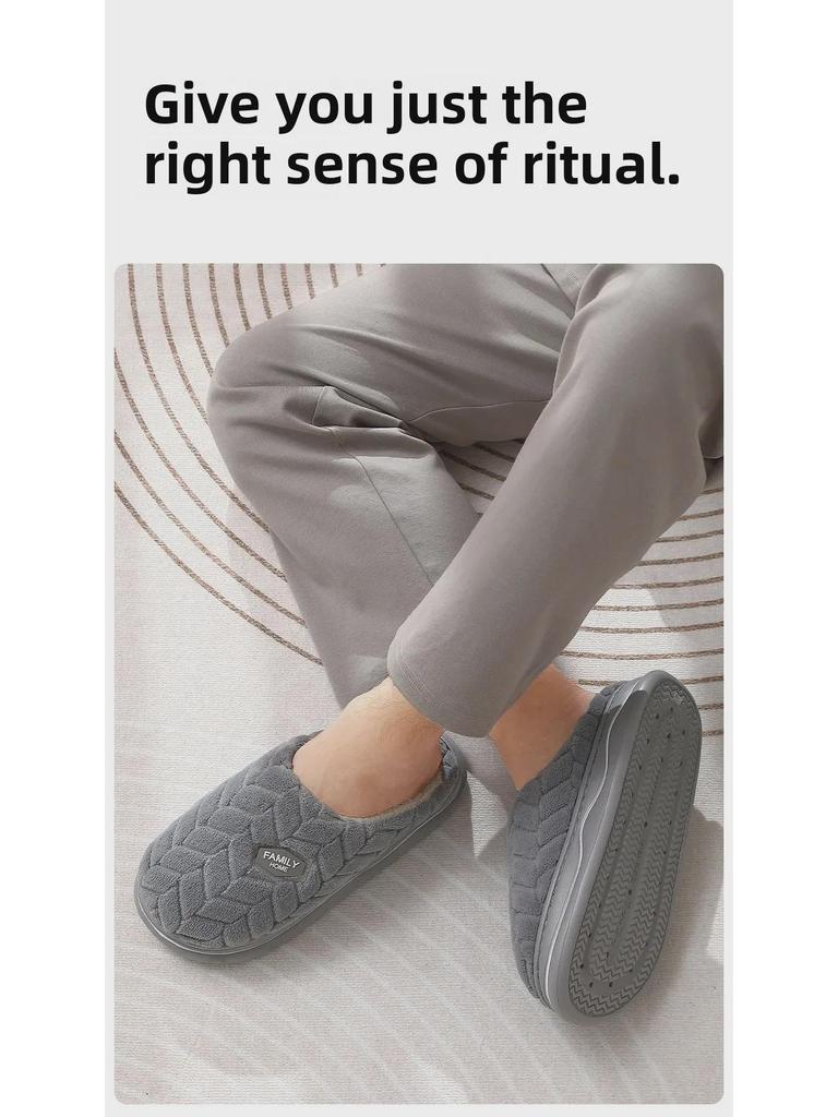 Thick-Soled Plush Cotton Slippers for Women & Men - Non-Slip Indoor Footwear for Autumn/Winter 2024