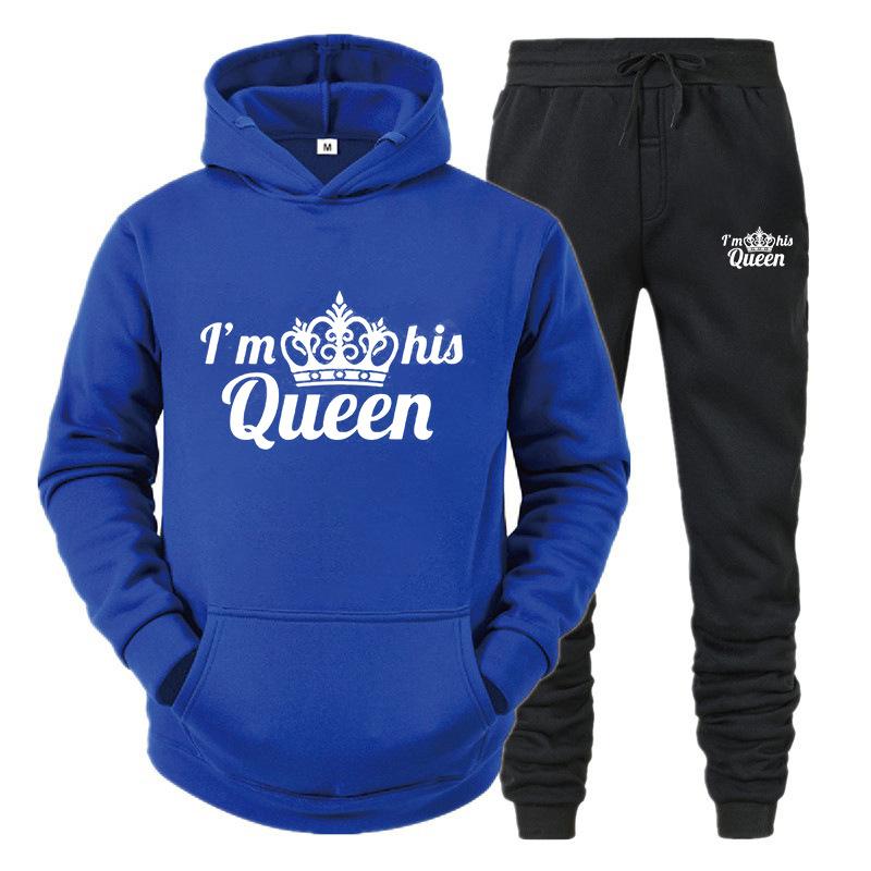 KING QUEEN Sweatshirt-Set für Damen und Herren, lässiges Sport-Set, zweiteiliges Jogginghosen-Set, Kurzarmshirts (Herren)