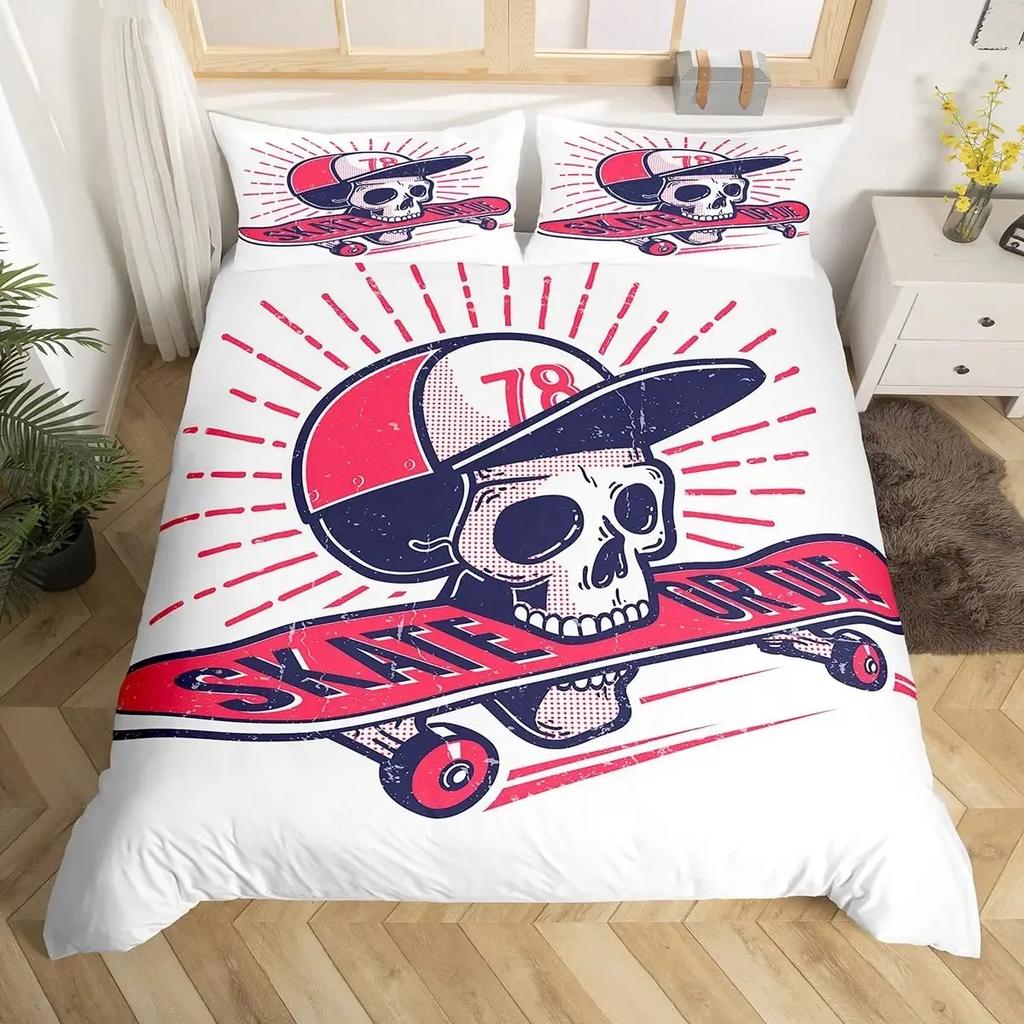 Skateboard Bettbezug Set Doppelgröße für Jungen Teenager Extremsport Bettwäsche Set Jugend Bettdeckenbezug Graffiti Stil Bettbezug