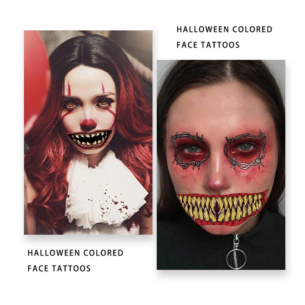 Mexico Halloween Large Mouth Face Tattoo Stickers Holiday Temporary Spookys Horror Mouth Spookys Look Stickers for Cosplay Part
