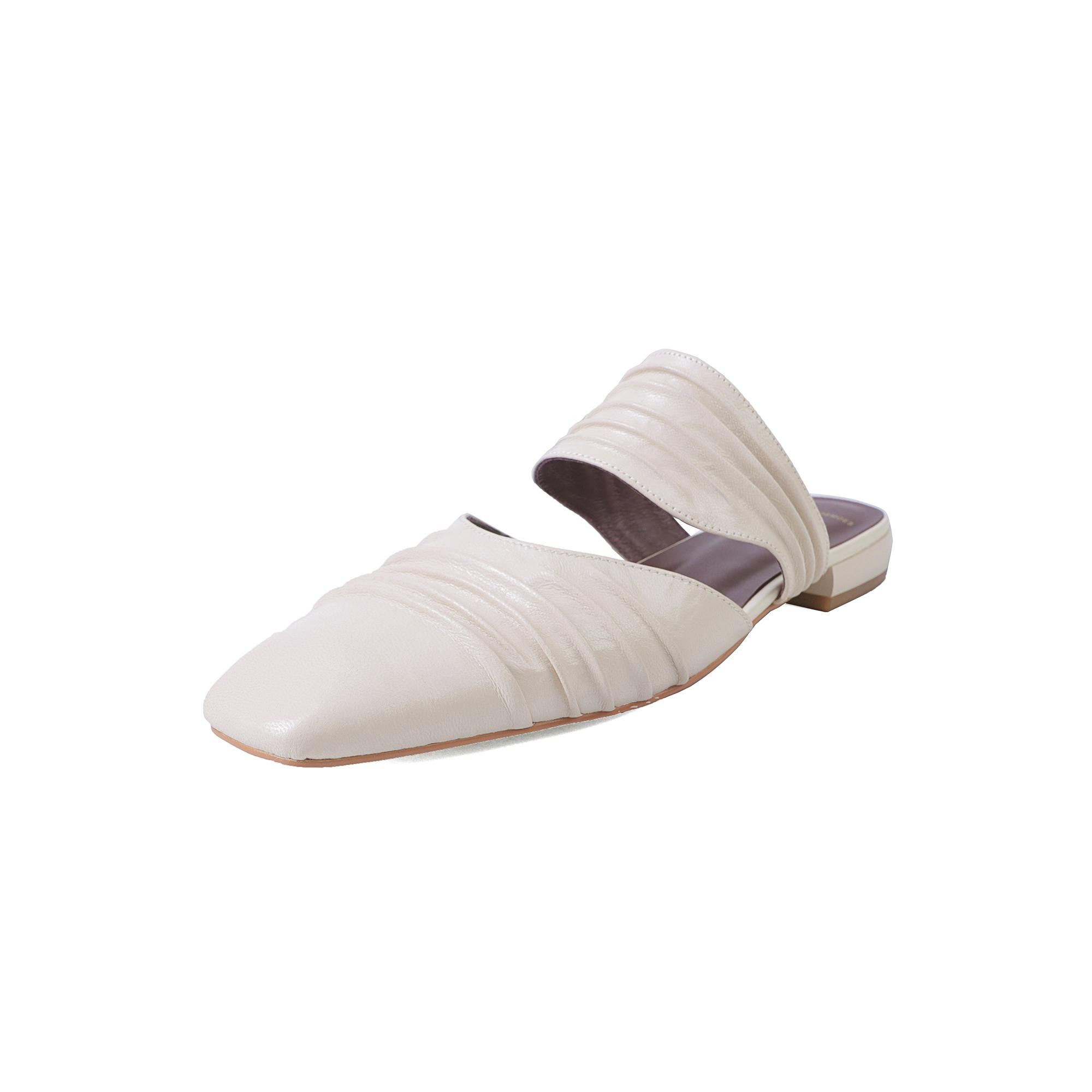 

Fashion 2025 Summer New Genuine Leather Low Heels Slippers Women Square Toe Natural Leather Casual Slippers Female Daily Walk Slippers 34 белый