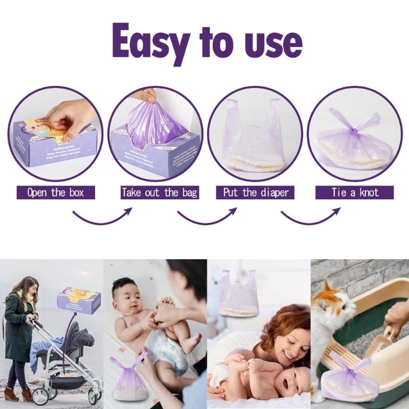 200 Count Disposable Diaper Sacks,Baby Powder Faint Scented,Easy To Tie Diaper Disposal or Pet Waste Bags