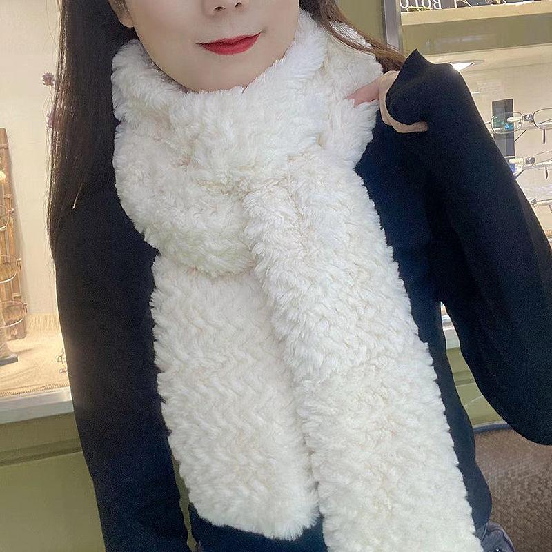 Schal Imitation Rexkaninchenfell Doppelseitig Verdickt Paarschal Damen Herbst und Winter Einfarbig Warm Langer Vielseitiger Schal