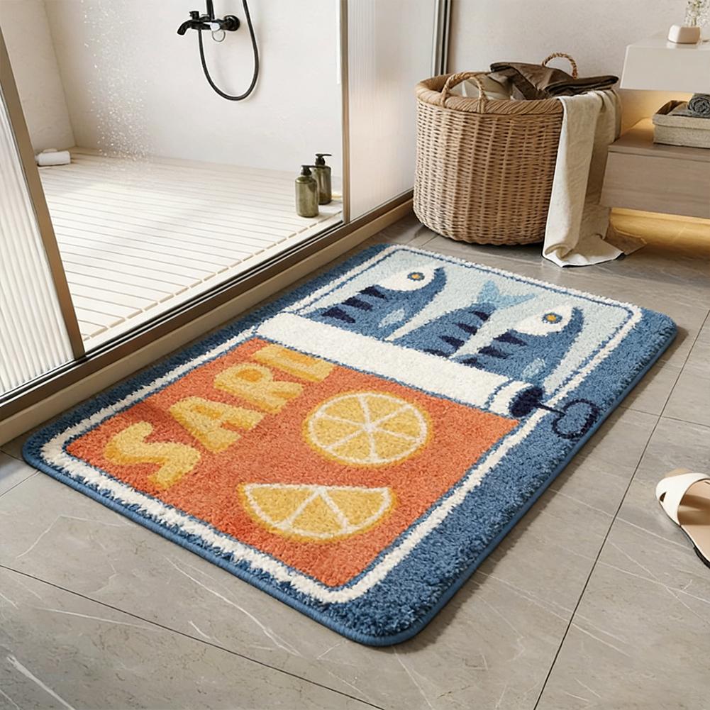 1pcs Faux Cashmere Doormat Cartoon Sardine Bath Mat Absorbent Floor Non Slip Bathroom Bedroom Rug Carpet For Kitchen Entrance