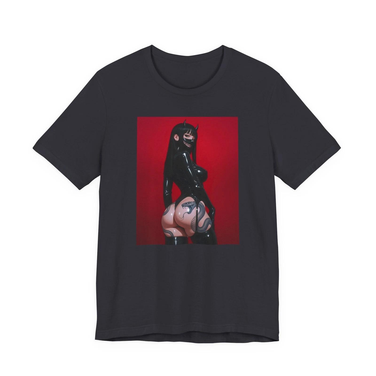 Sexy Latex Anime Demon Girl Graphic Tee Edgy Anime Dark Art Unisex Gift T-Shirt M
