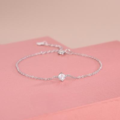 S925 Silver Plated 14 Gold Japanese Style Single Diamond Zircon Bracelet with Elegant and Simple Square Diamond Bracelet