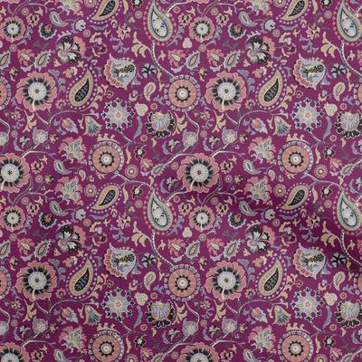Cotton Flex Dark Magenta Fabric Asian Suzani  Sewing Material Print Fabric By The Yard 40 Inch