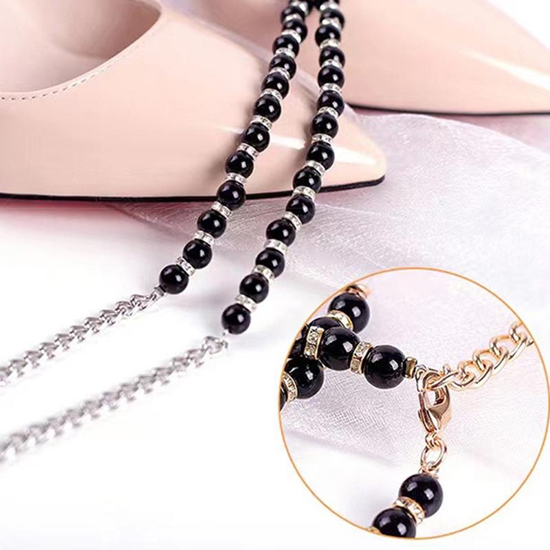 1 par damsnören för höga klackar Pärlklackar Band Skobälte Ankelfäste Lös Anti-halk Knytband Band Skodekoration