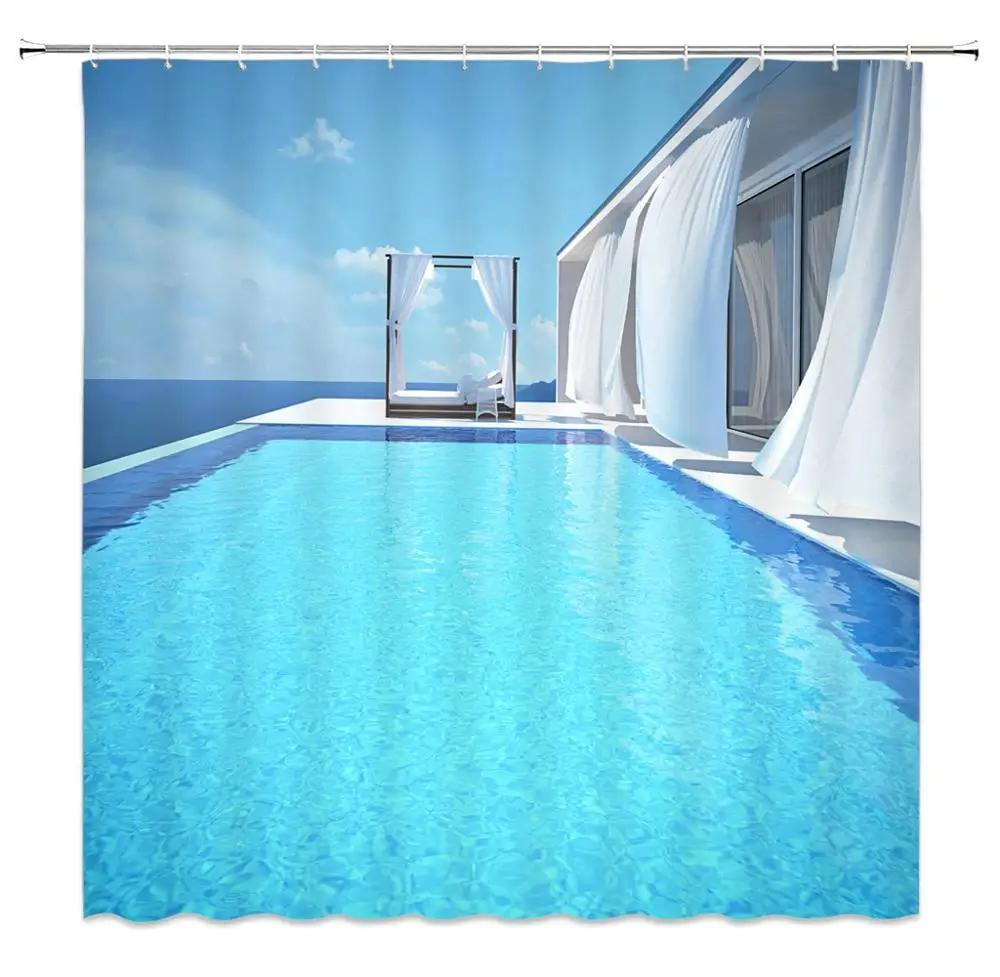 3D Shower Curtain Sunny Beach Seaside Landscape Printed Bathroom Curtain Waterproof Fabric With Hooks Home Decorate Bath Screen