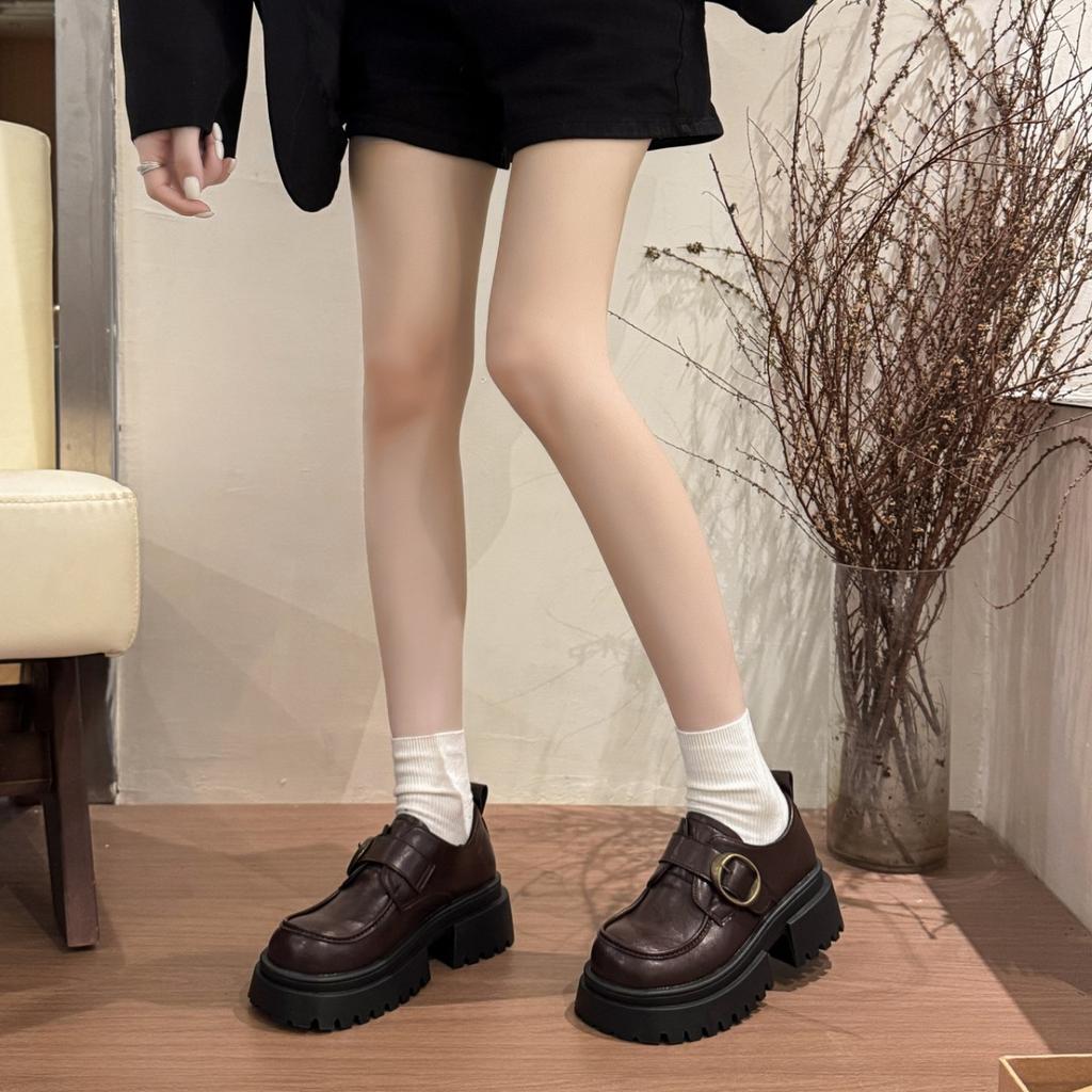 Muffin platform heightened black British style small leather shoes women's shoes 2025 new summer and autumn loafers Mary Jane single shoes