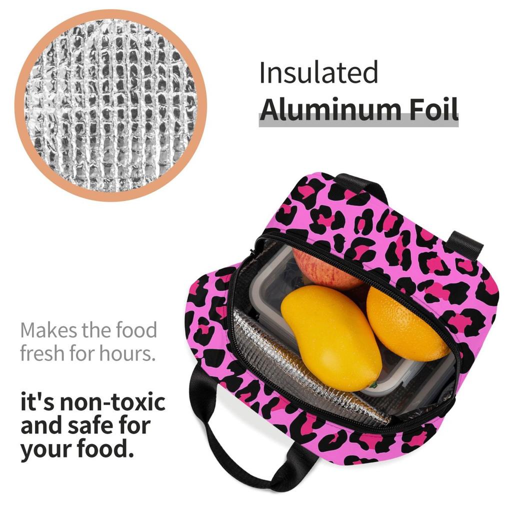 Neon Pink Leopard Muster Gepard Muster Isolierte Lunchtasche für Damen Kinder Tragbare Lebensmittelboxen Thermische Lunchbox Tragetasche