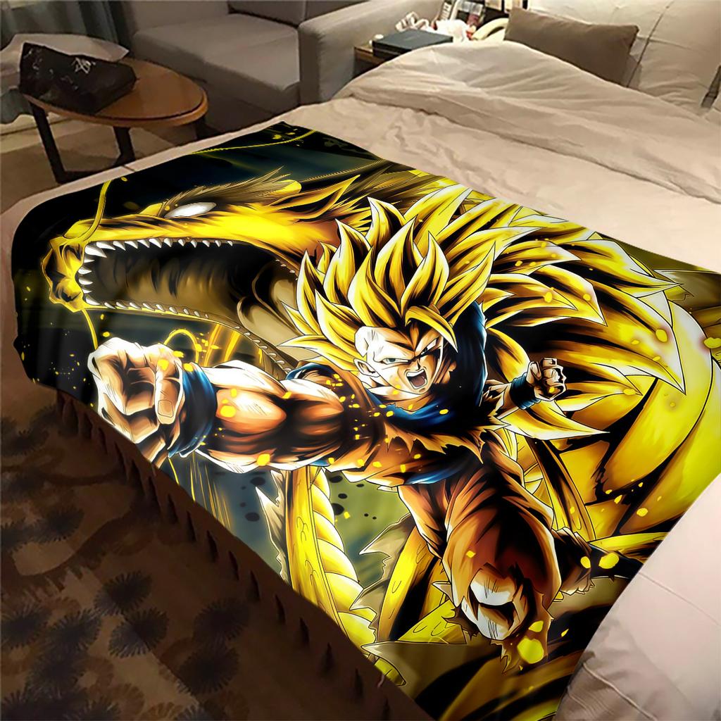 1 szt. Koc flanelowy z nadrukiem Son Goku, Wysokiej jakości, Na wszystkie pory roku, Wystrój domu, Ciepło i komfort, Idealny na prezenty świąteczne