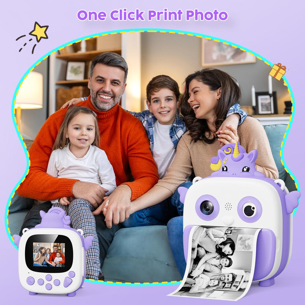 Kids Toys Camera Instant Thermal Printing Camera Children Christmas Birthday Gift 2-Inch HD Screen 16X Zoom Vlog Photography