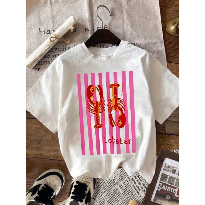 Fashion Printed T-shirt Ladies Summer Casual Short Sleeve Shirt Wild Round Neck T-Shirt Loose Comfortable Soft Stretchy T-Shirt M