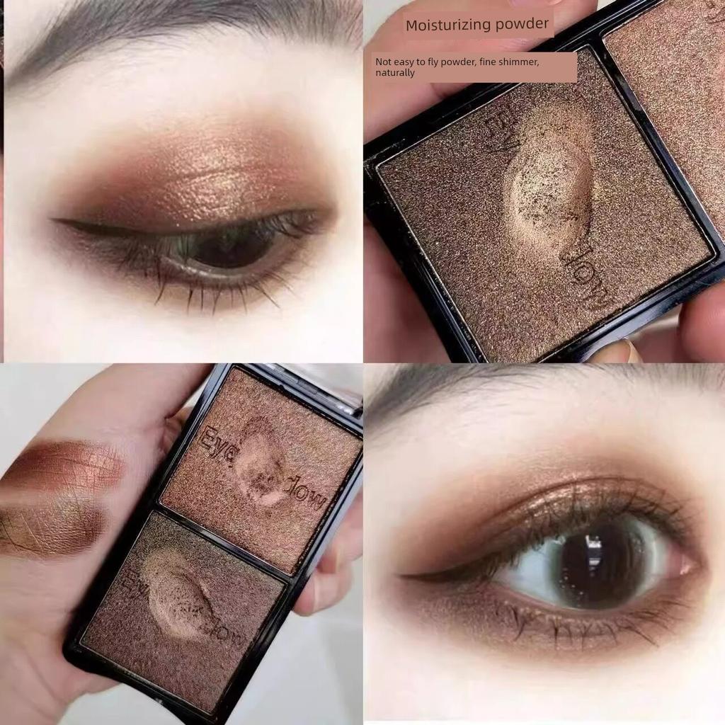 Earth Tone Lazy Duo Two-Color Eyeshadow Brown Ins Style Beginner Pearlescent Waterproof Daily Light Makeup