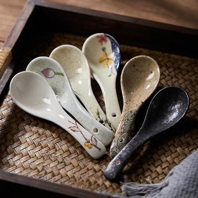 Japanese-Style Ceramic Spoons: Lotus & Willow Designs for Soup, Tea, Rice - Ideal for Home, Hotel, or Restaurant Use