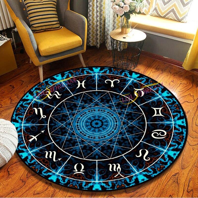 Mysterious Constellation Round Rug, Non-Slip Soft Entrance Door Mat and Chair Floor Protector for Home Bedroom Decor