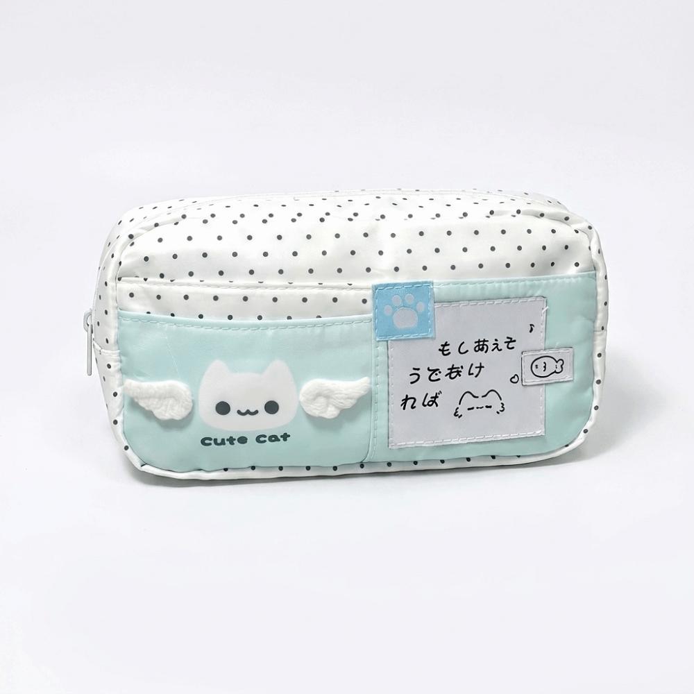 New Large Capacity Cat Pattern Pencil Case Polka Dot Multi-Layer Stationery Organizer Cartoon Zipper Pen Bag Daily