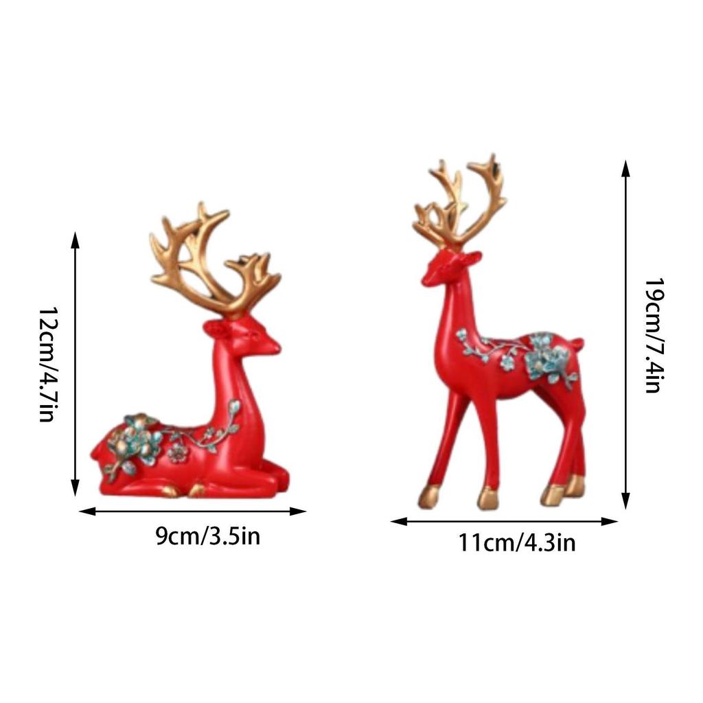 2Pcs Reindeer Figurines Artwork Deer Statues for Living Room Desktop Bedroom