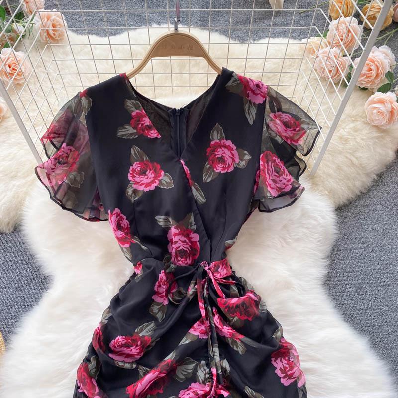 Printed Dress Temperament Ruffle Fishtail Gowns Women's Dress