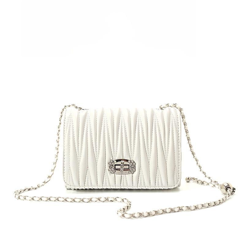 New Fashionable Versatile Pleated Chain Rhinestone Small Square Bag Women's Commuter Shoulder Messenger Bag