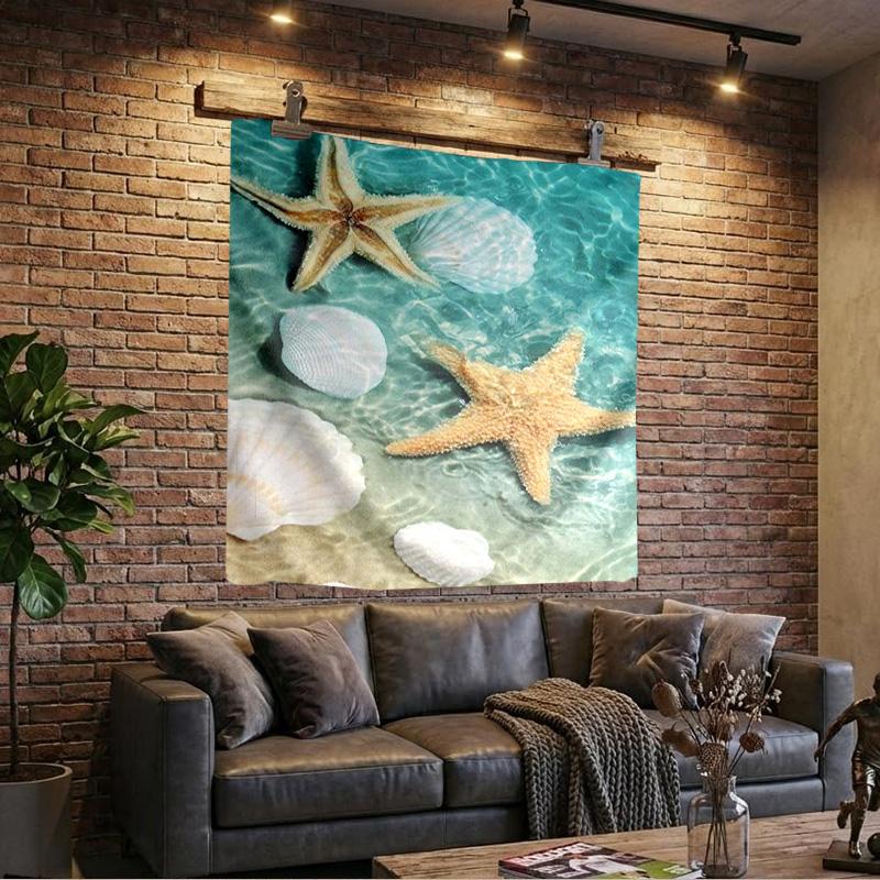 Ocean Starfish Shells Printed Tapestry, Wall Hanging,Livingroom, dormitory, Large Wall Decor, Fabric Decor Fan Birthday Gifts