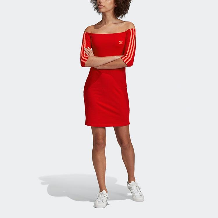 Adidas Originals Long Sleeved Dresses Women's Red Boat Neck Moderate Short ED7522