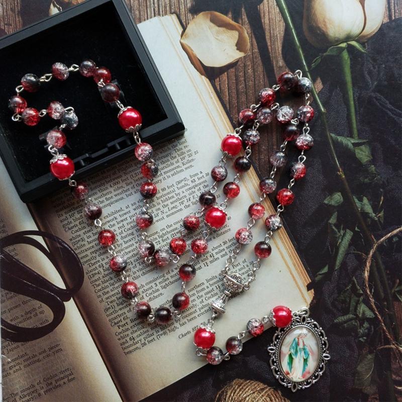 Catholic Necklace Mary Blessing Rosary Prayer Religious Necklace Rosary Beads