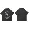 Hip Hop Faded Black TShirt Streetwear Masked Sculpture Graphic T Shirt Funny Statue Printed Men Tshirt Cotton Tops Tees