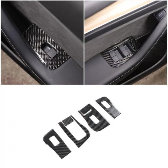 Carbon Fiber Window Lift Switch Panel Cover Trim For Tesla Model Y 3 2017-