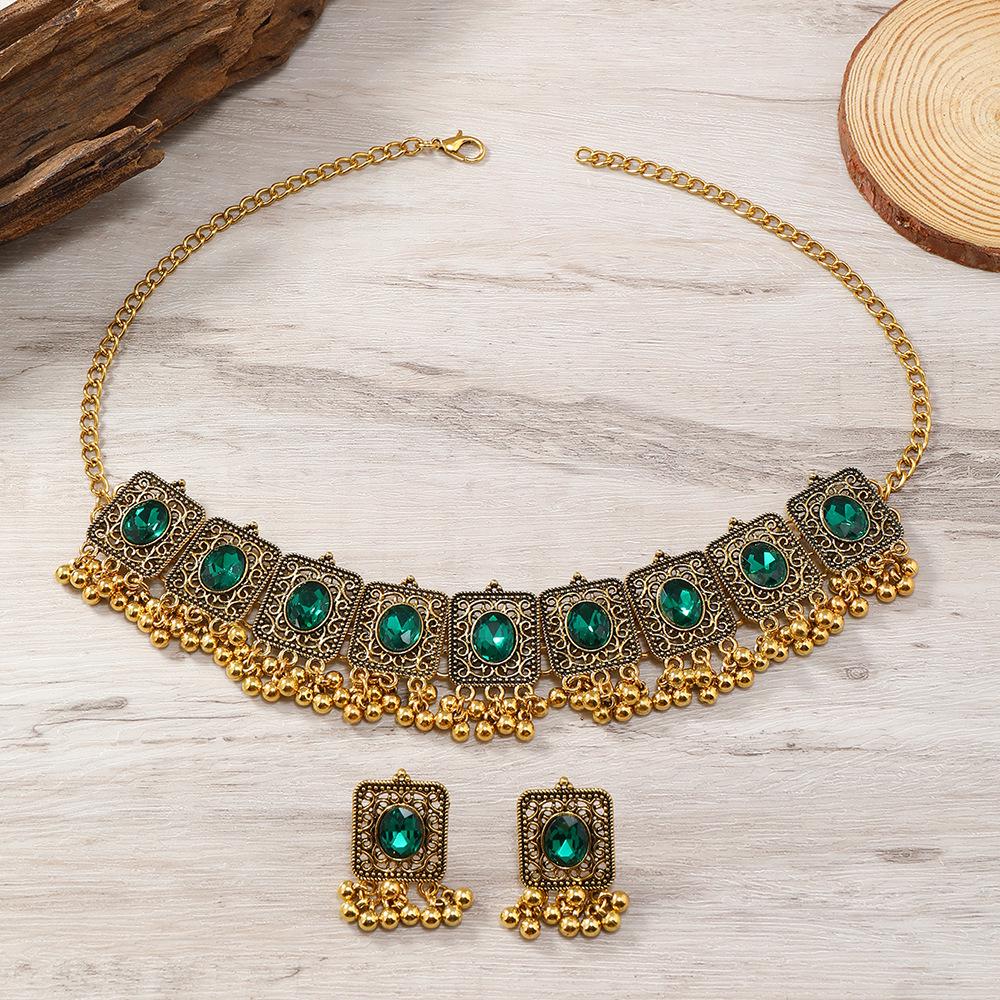 Elegant Rhinestone Tassel Necklace & Earrings Set: Ethnic Indian Retro Style Accessories for Women