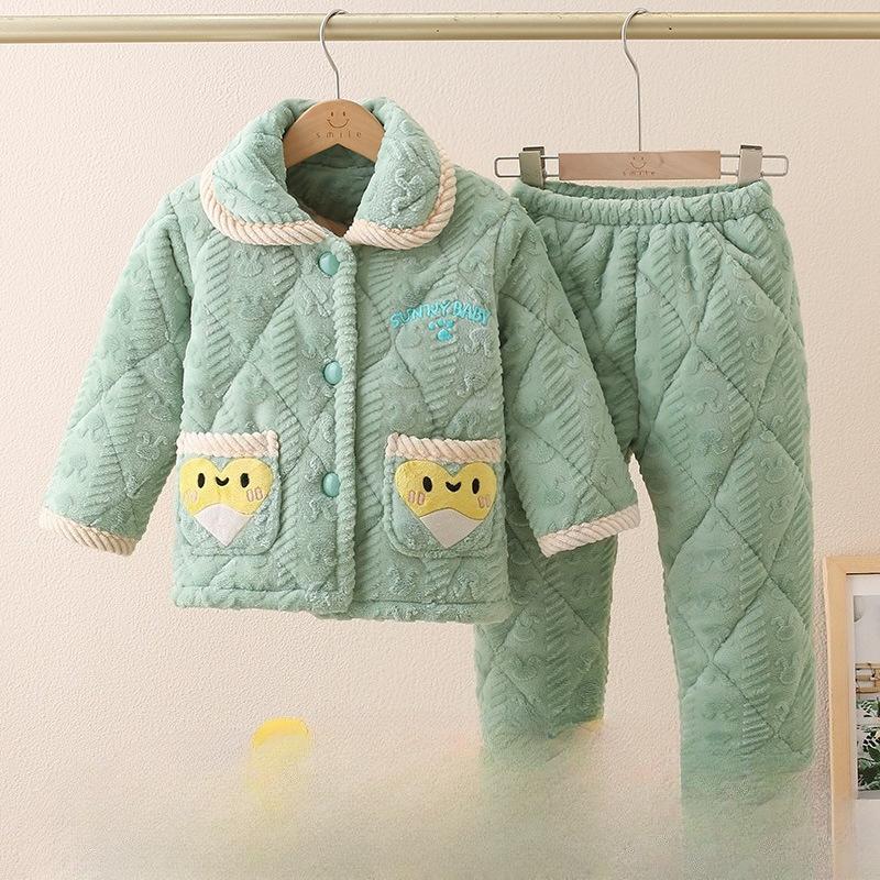 New Pajamas Crystal Flannel Padded Set Autumn And Winter Men'S And Children'S Loungewear Thickened Pajamas To Keep Warm