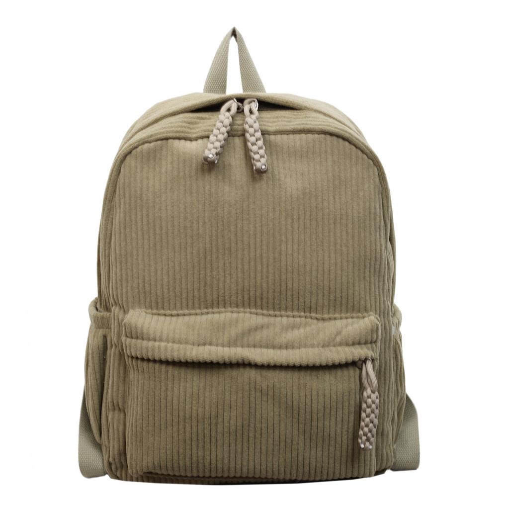 Schoolbag Solid Color Corduroy Backpack Women's 1011 New Middle School Middle School High School Student School Bag Men's Travel Backpack Large 