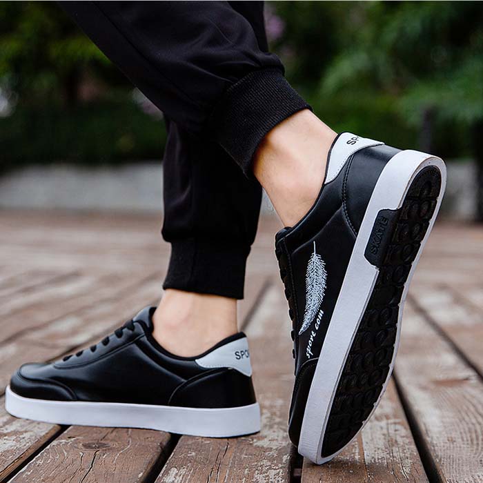 Spring and Autumn Solid Color Round Head Leaf Print Student Casual Shoes Men's Breathable Commuting Comfortable Flat Shoes