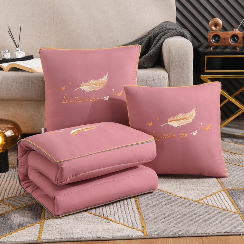 Dual-Use Embroidered Pillow Blanket: Office Nap & Car Cushion Combo