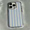Blue White Wide Stripes Electroplated Lens Frame Clear Phone Case for iPhone 17 Air 16 15 14 13 12 11 Pro Max XS Max X TPU Cover