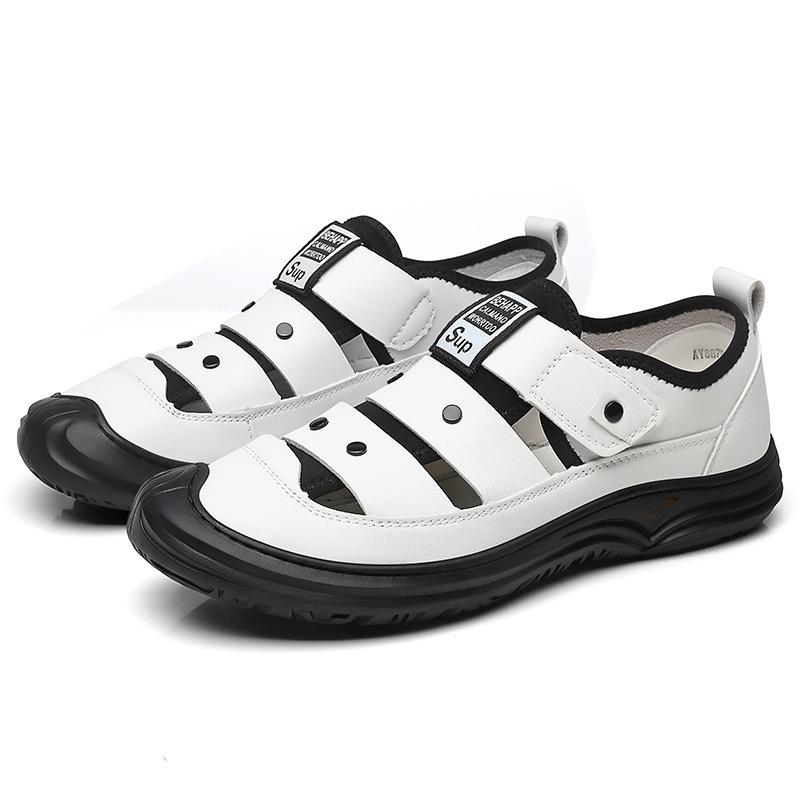 Herren Tasche Kopf Sandalen Sommer hohl atmungsaktiv Freizeitschuhe Outdoor Strandschuhe Lochschuhe weiches Leder weiche Sohle