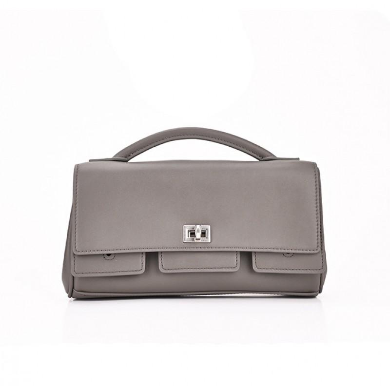 Genuine Leather Mini Square Bag With Lock Top Handle Crossbody Shoulder Women