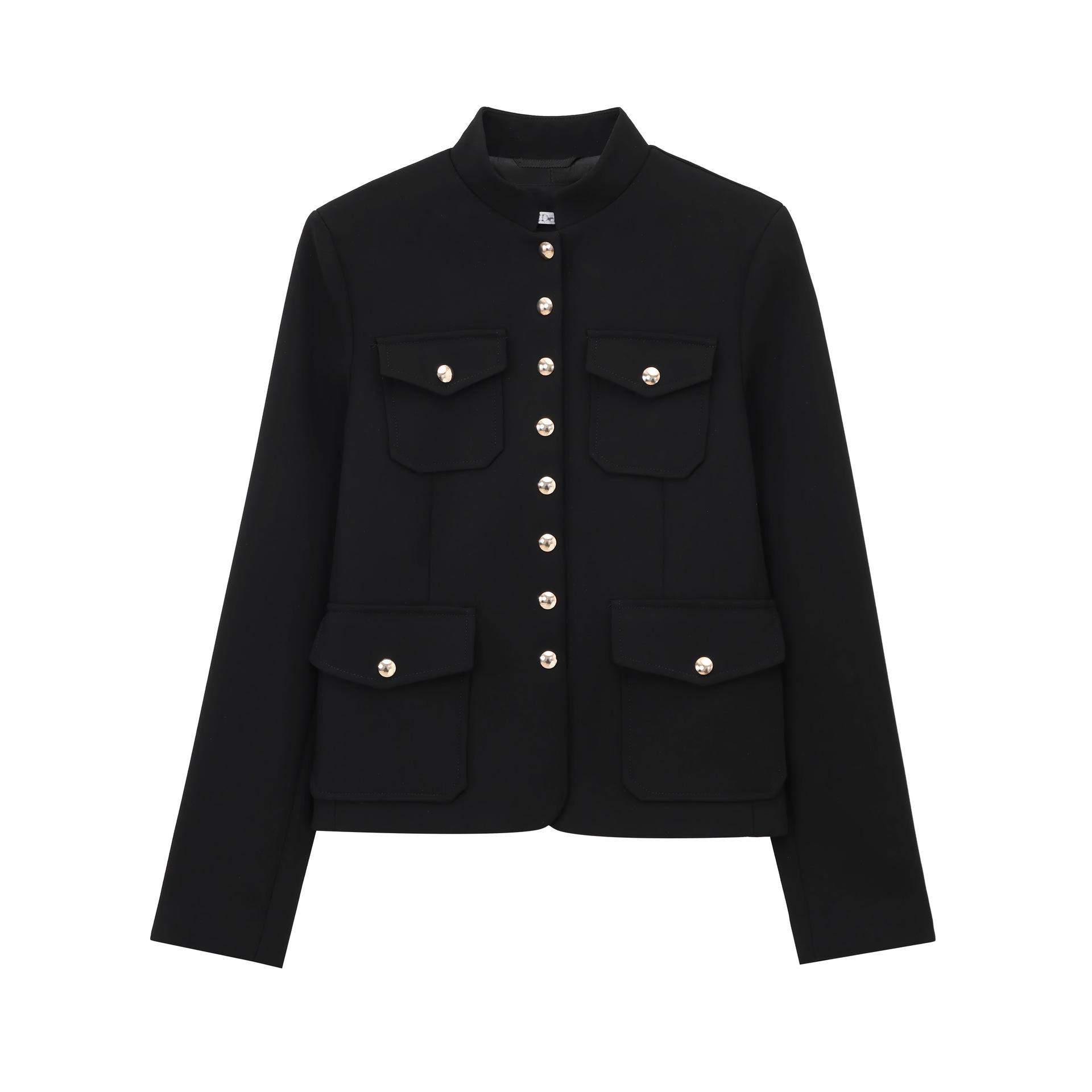 

2025 European & American Style Winter Stand-up Collar Metal Buckle Jacket: High-end Workplace Commute Coat L