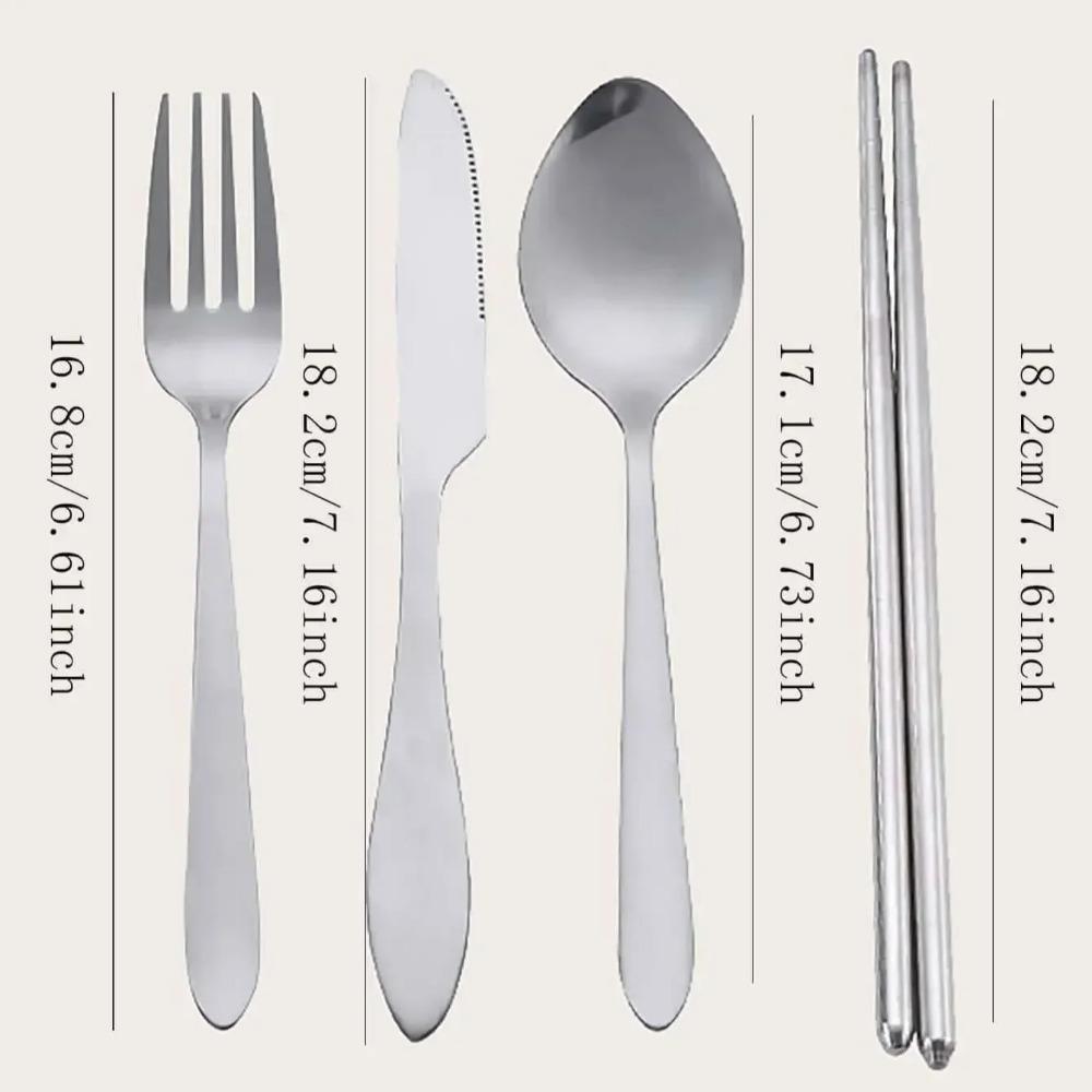 4Pcs/Set Stainless Steel Chopsticks Spoon Fork Steak Knife with Storage Case Travel Camping Cutlery Set Portable Tableware