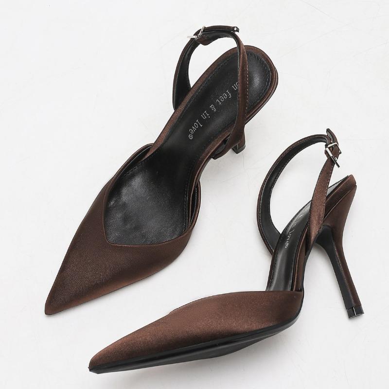 Pointed Toe Pumps Women Heeled Sandals Satin Elegant Slingback High Heels Women Concise Fashion Party Wedding Dress Shoes