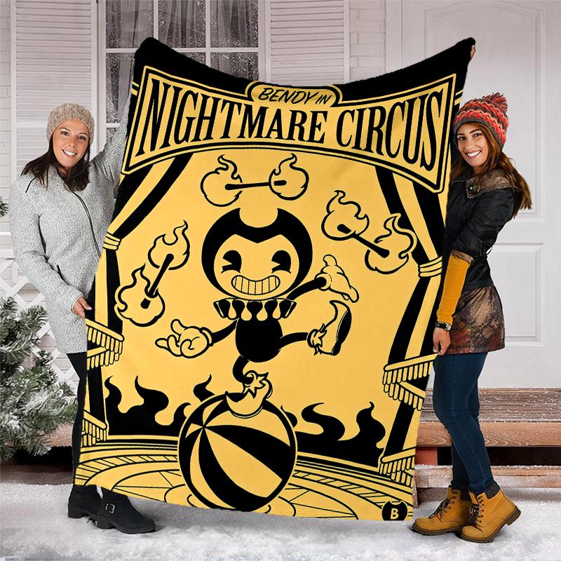 Bendy and the Ink Machine Theme Printed Blanket - Perfect for Couch, Bed, Travel & Outdoor Use | Machine Washable, Cozy & Durable.