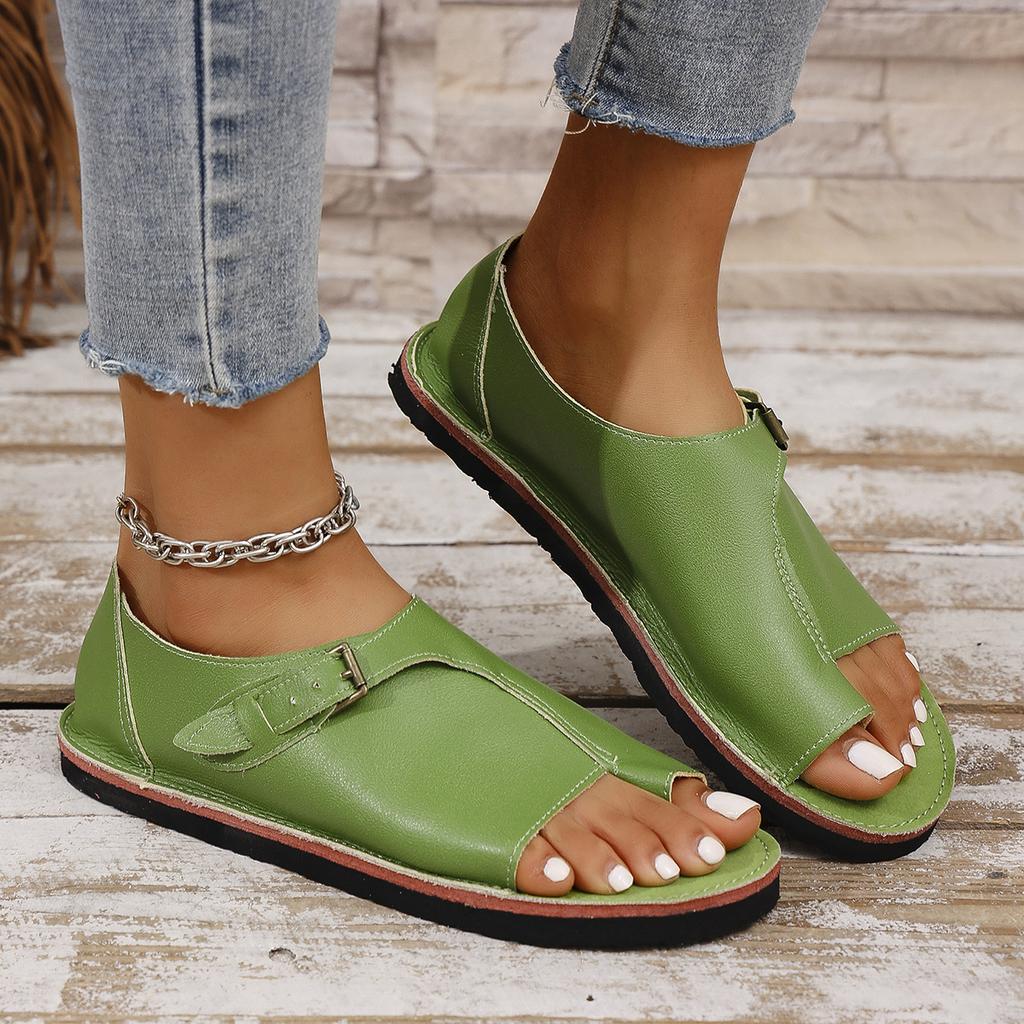 Women's New Plus Size Flat Ankle-Wrap Sandals Buckle Casual Style