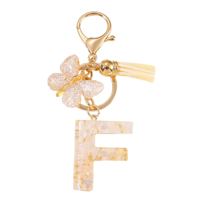 Trendy Metal Resin Keychain Butterfly Letter Tassels Designs Corrosion Resistant Lightweight Keyring For Women