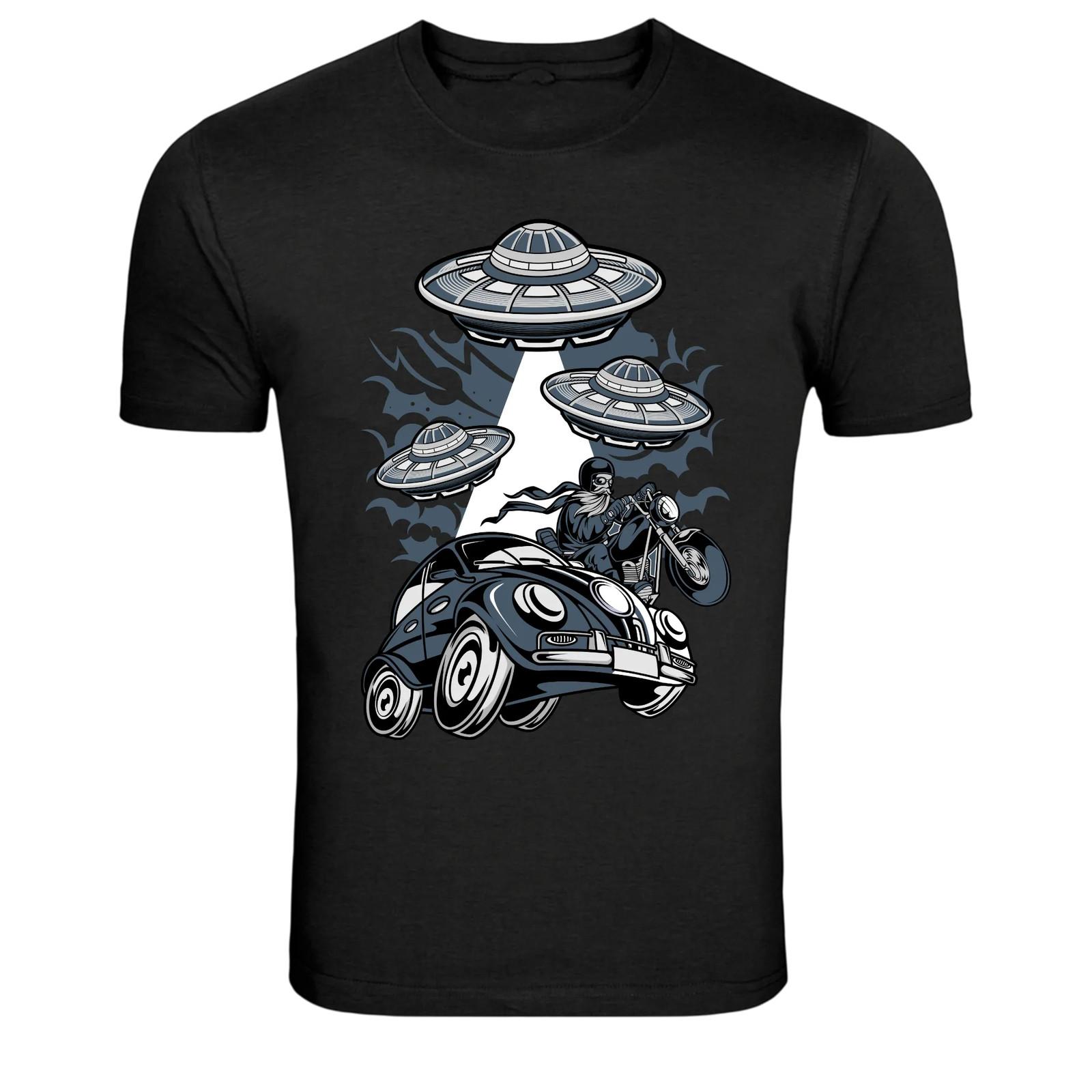 UFO Abduction Biker Flying Saucers Alien Retro Sci-Fi T-Shirt M